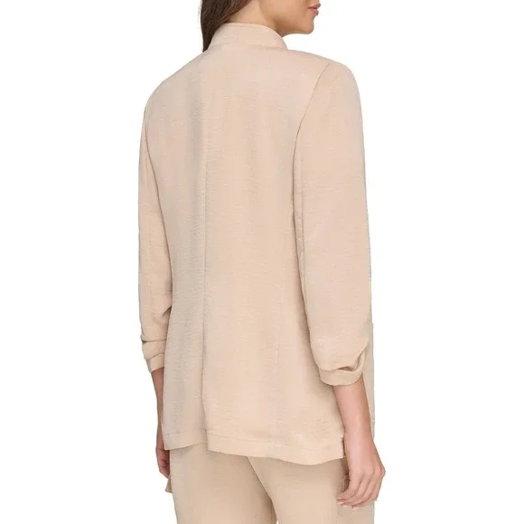 DKNY Womens Jacket Size S Sandalwood Ruched Sleeve Notch Collar Relaxed Blazer - Picture 4 of 9